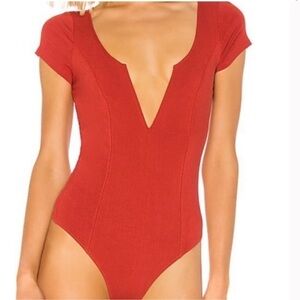 Red Plunge Neck Bodysuit